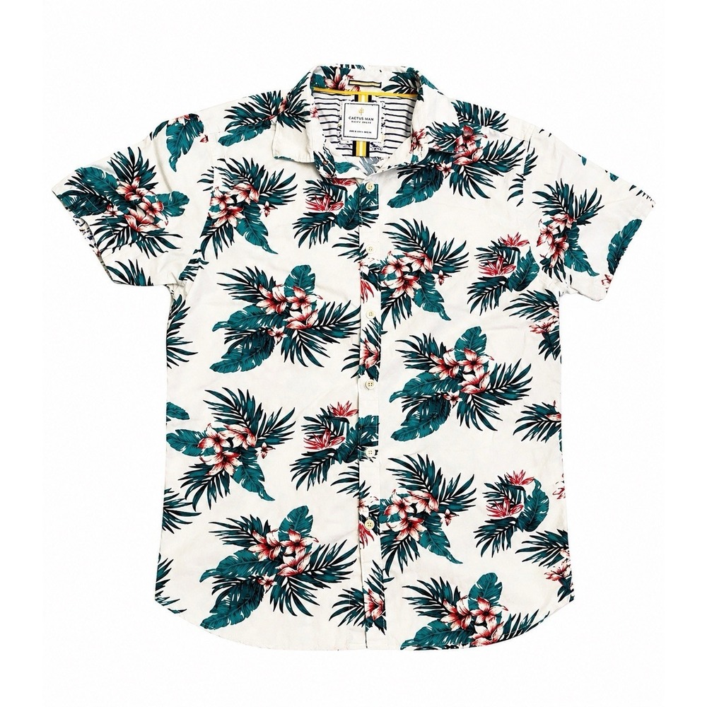 Cactus Man 100% Cotton Hawaiian Shirt Mens S Tropical Floral Camp Button Up